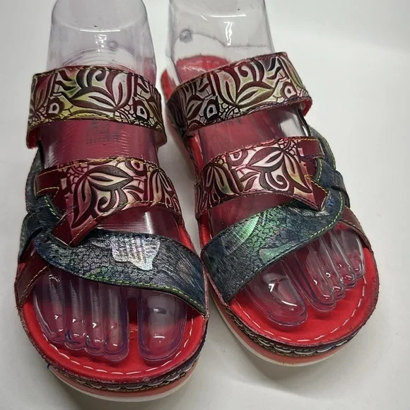 L'Aritste by Spring Step Caiman Sandals Shoes Open Toe Leather Floral Size 37 7 - Picture 3 of 9